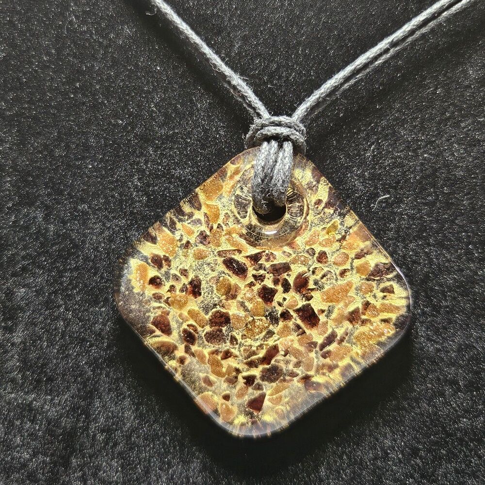 My Style Murano Glass Pendant Gold Brown Art Glass Adjustable Cord 18.5 - 21.5"